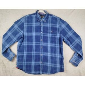 32 Bar Blues Blue Plaid Flannel Casual Button Up Shirt Mens‎ L Lumberjack Casual